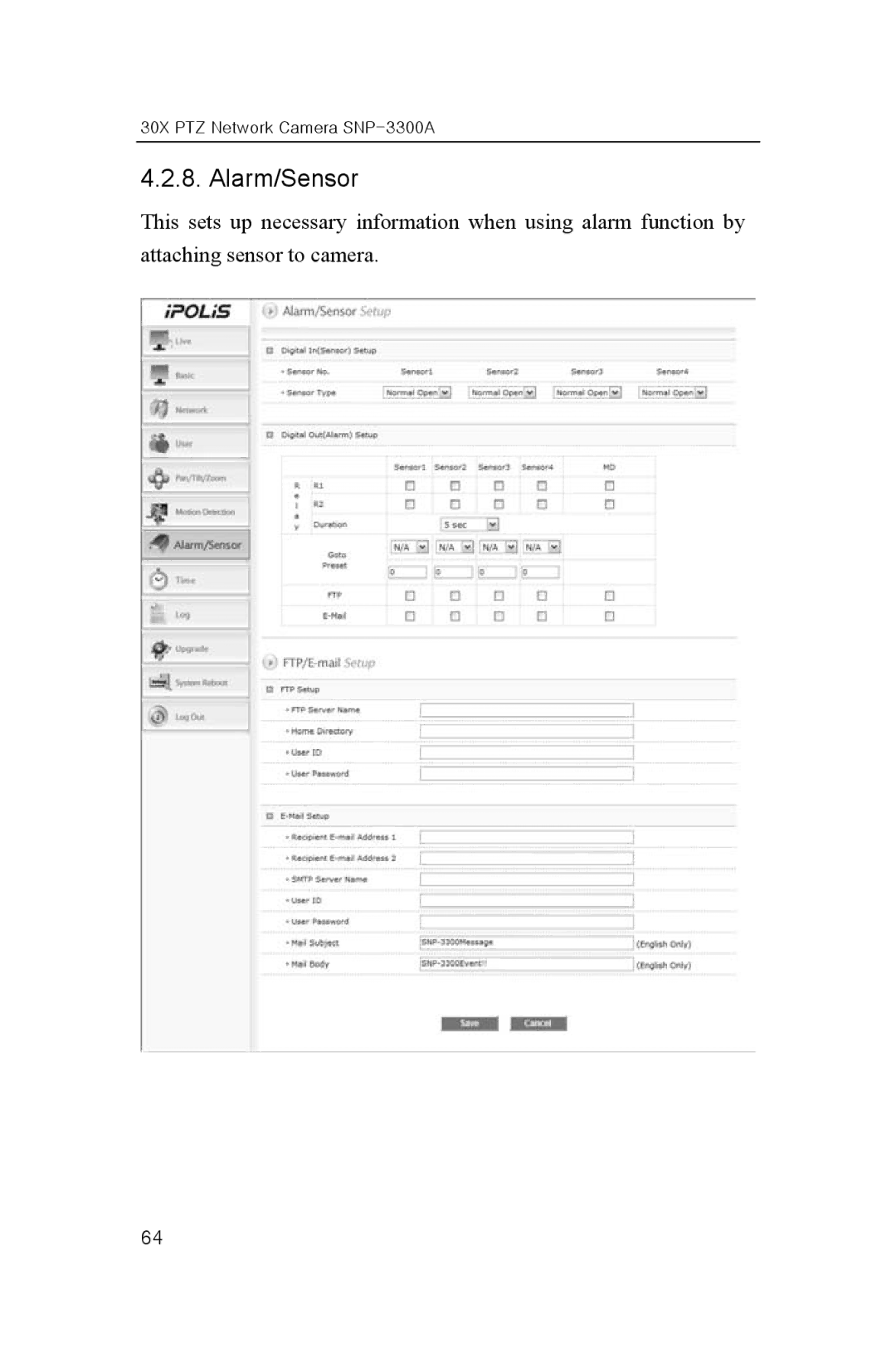 Samsung SNP-3300A user manual Alarm/Sensor 