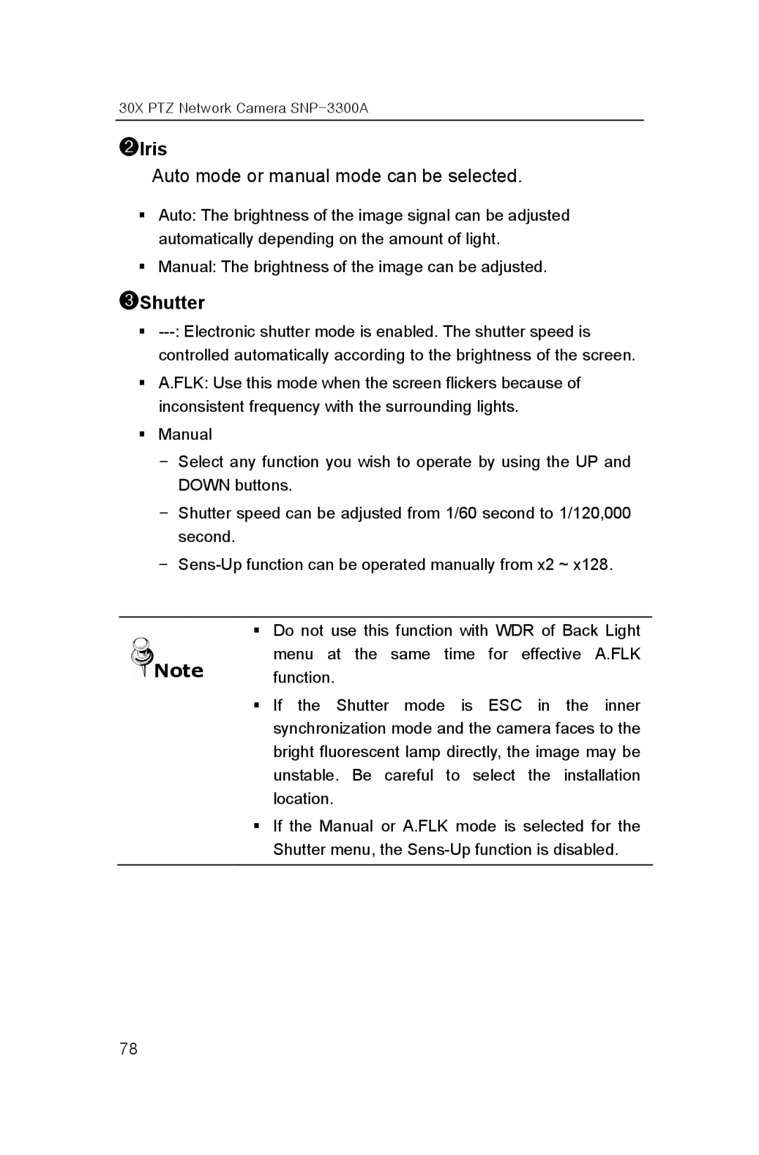 Samsung SNP-3300A user manual ➋Iris, ➌Shutter 