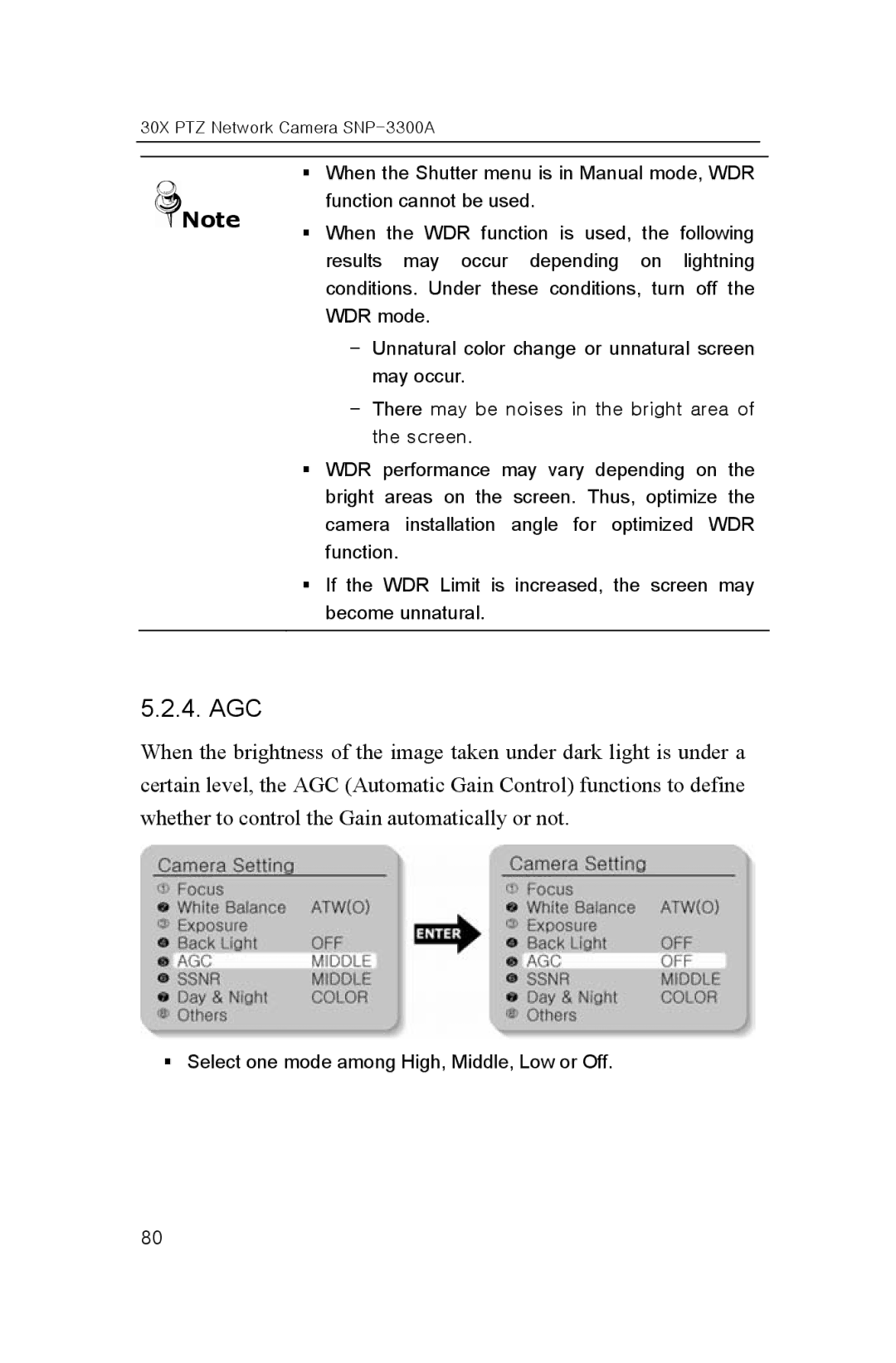 Samsung SNP-3300A user manual Agc 