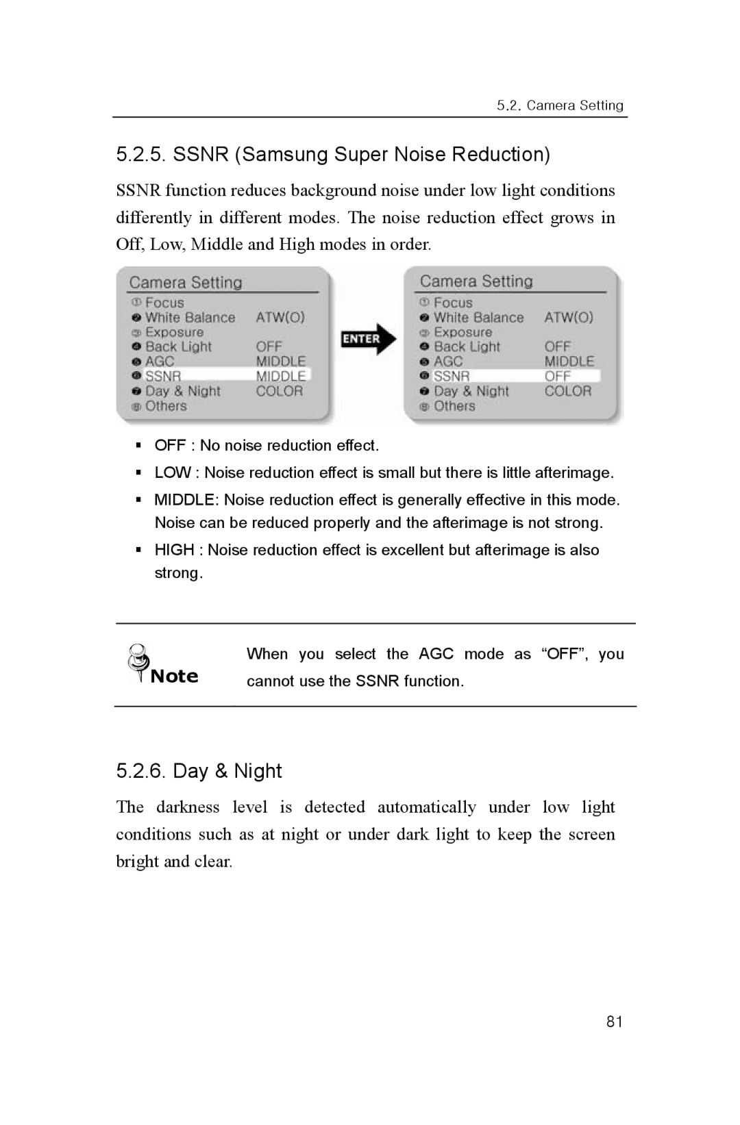 Samsung SNP-3300A user manual Ssnr Samsung Super Noise Reduction, Day & Night 