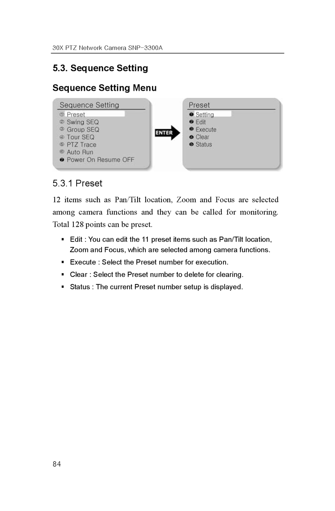 Samsung SNP-3300A user manual Sequence Setting Sequence Setting Menu, Preset 