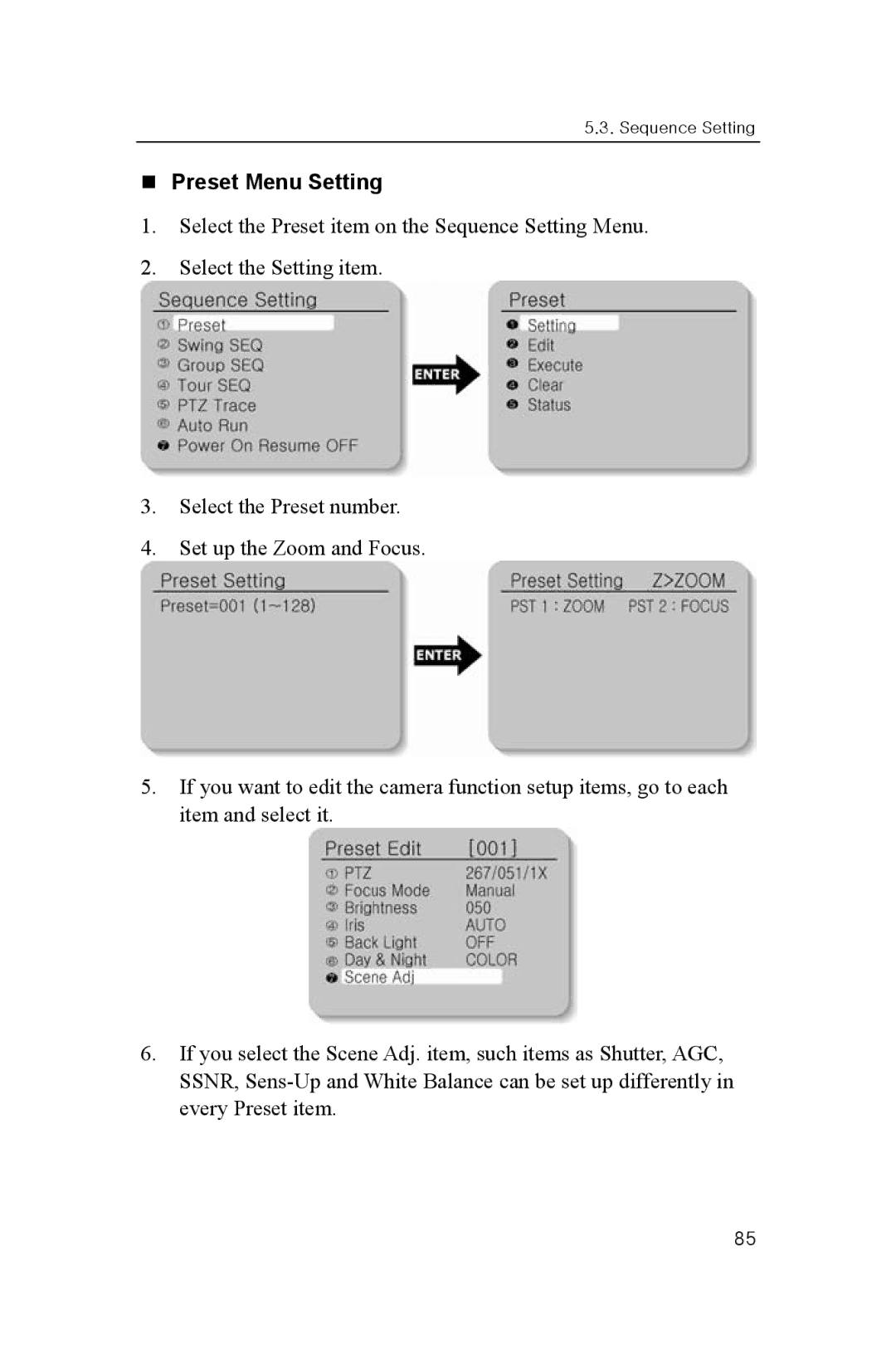 Samsung SNP-3300A user manual „ Preset Menu Setting 