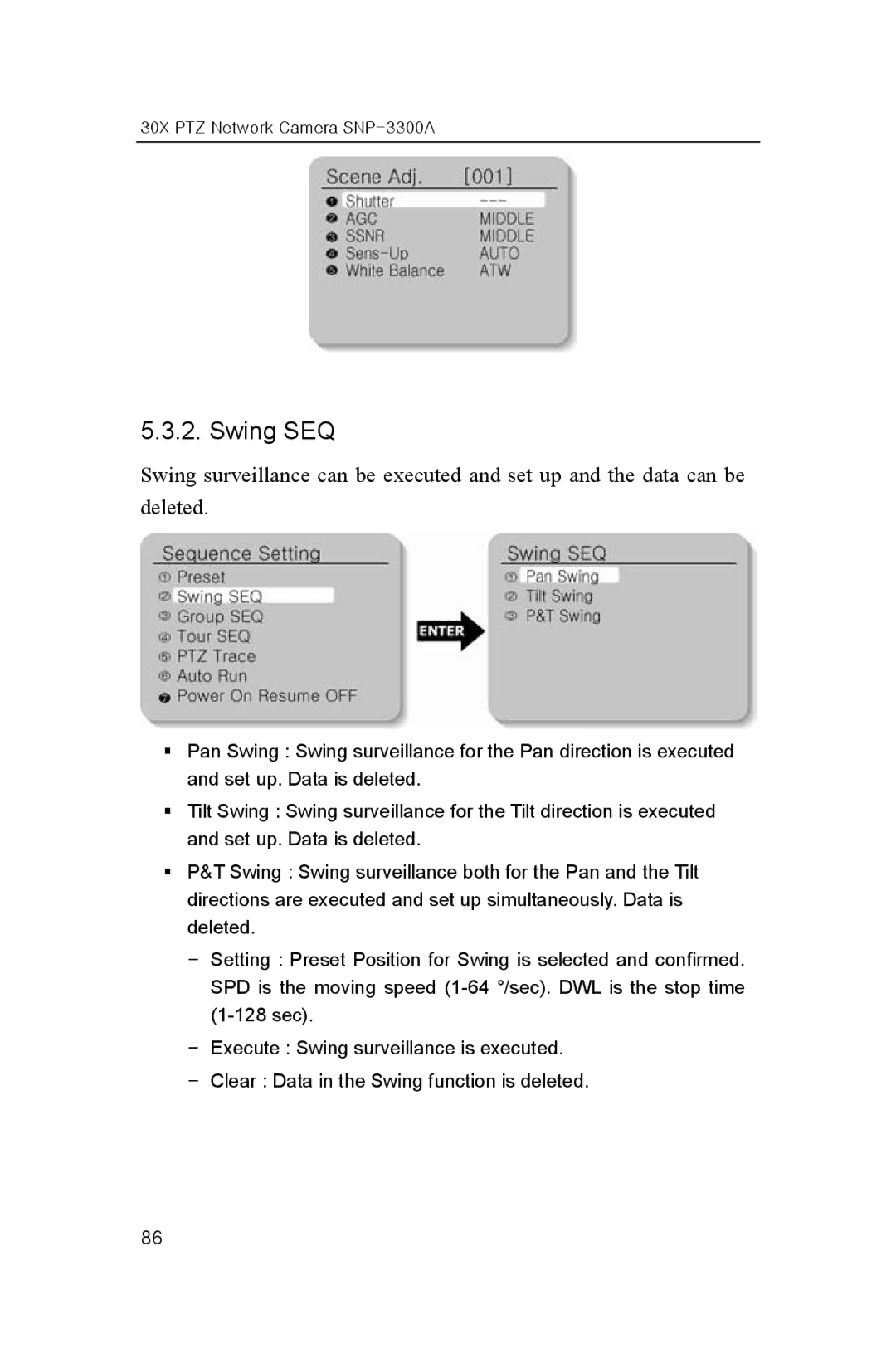 Samsung SNP-3300A user manual Swing SEQ 