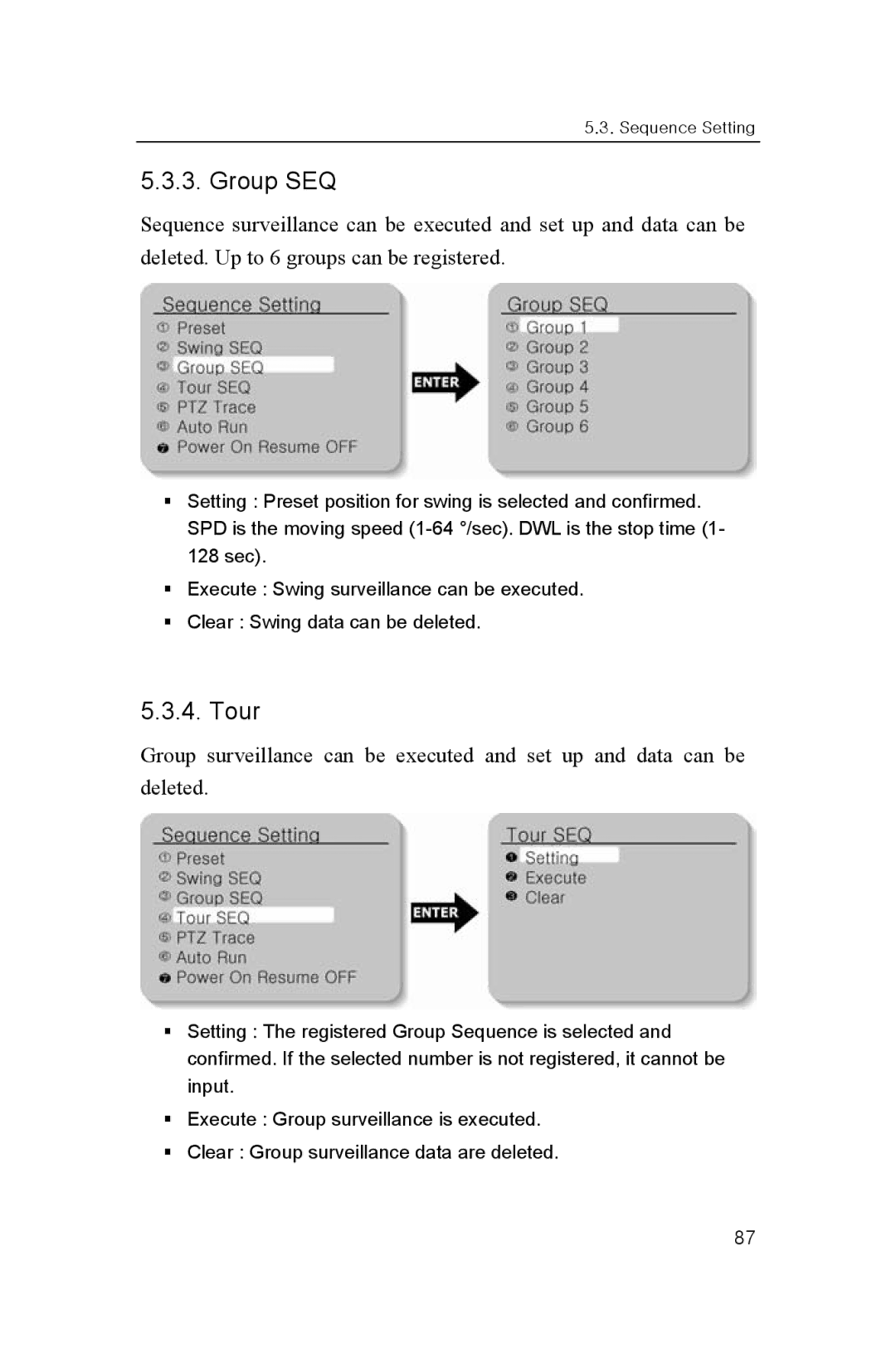 Samsung SNP-3300A user manual Group SEQ, Tour 