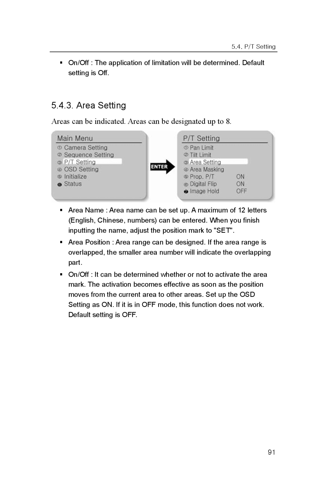 Samsung SNP-3300A user manual Area Setting, Areas can be indicated. Areas can be designated up to 