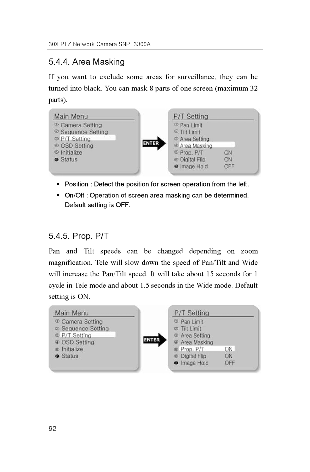 Samsung SNP-3300A user manual Area Masking, Prop. P/T 