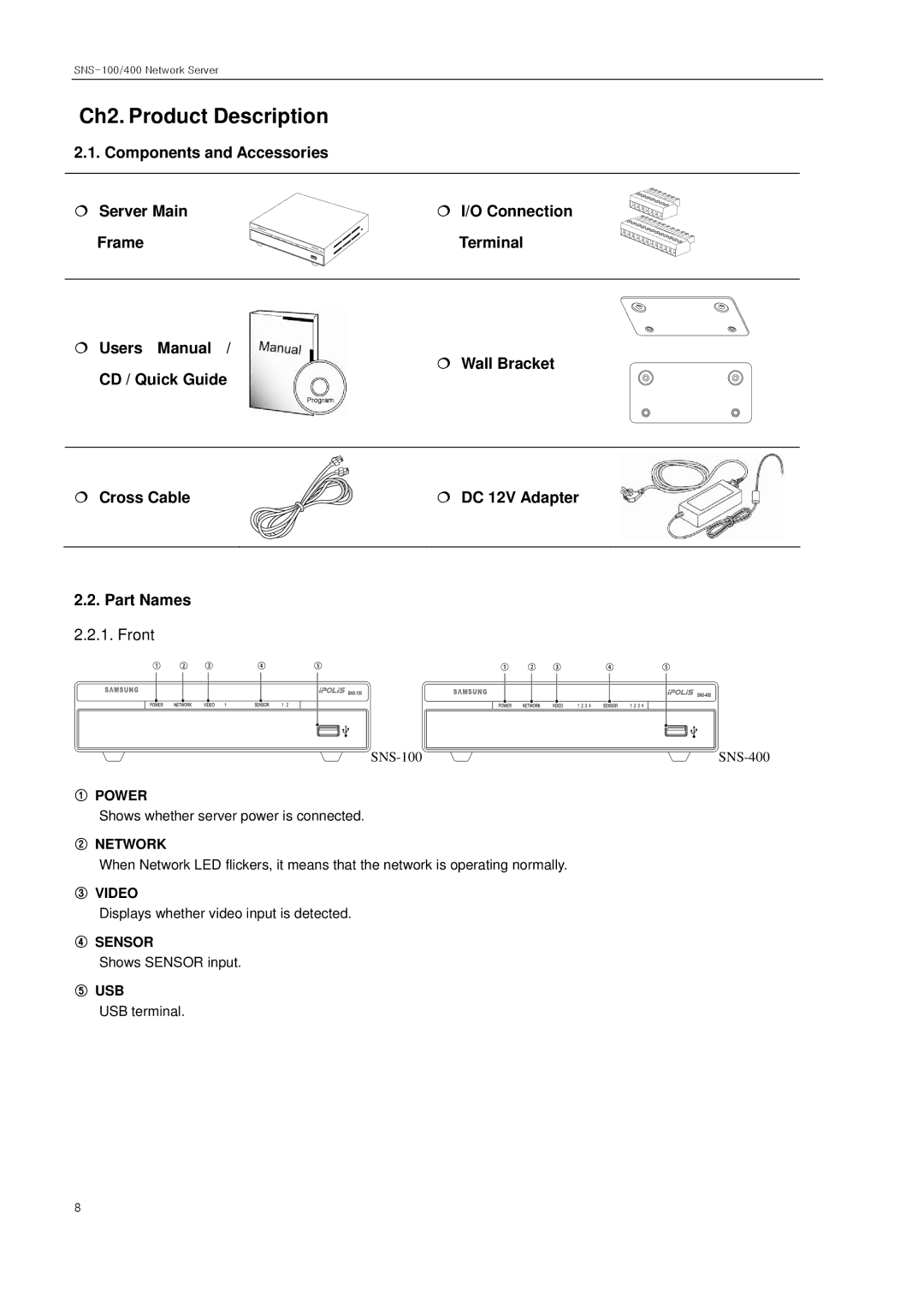 Samsung SNS-100/400 manual Ch2. Product Description, Front 