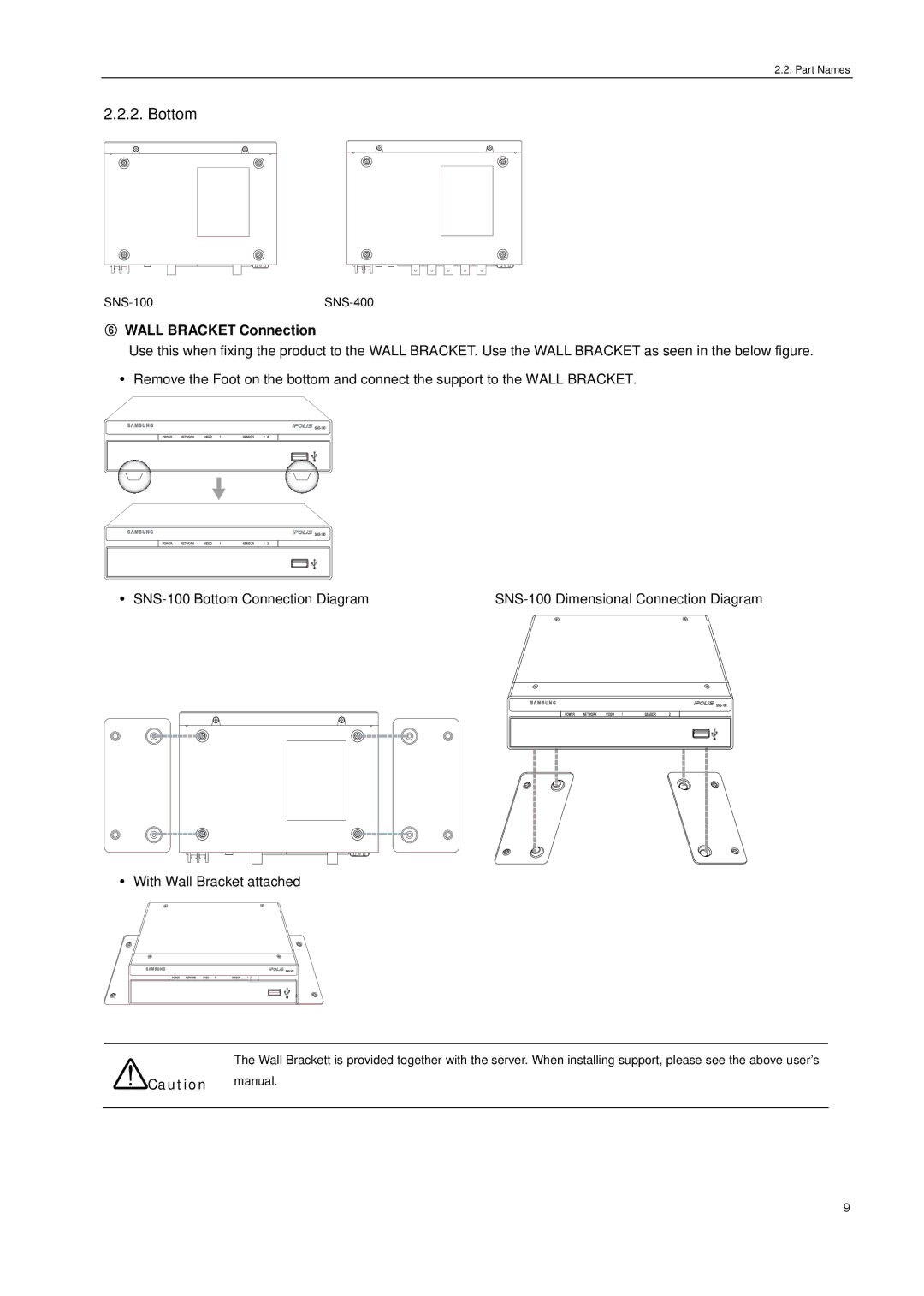 Samsung SNS-100/400 manual Bottom, ⑥ Wall Bracket Connection 