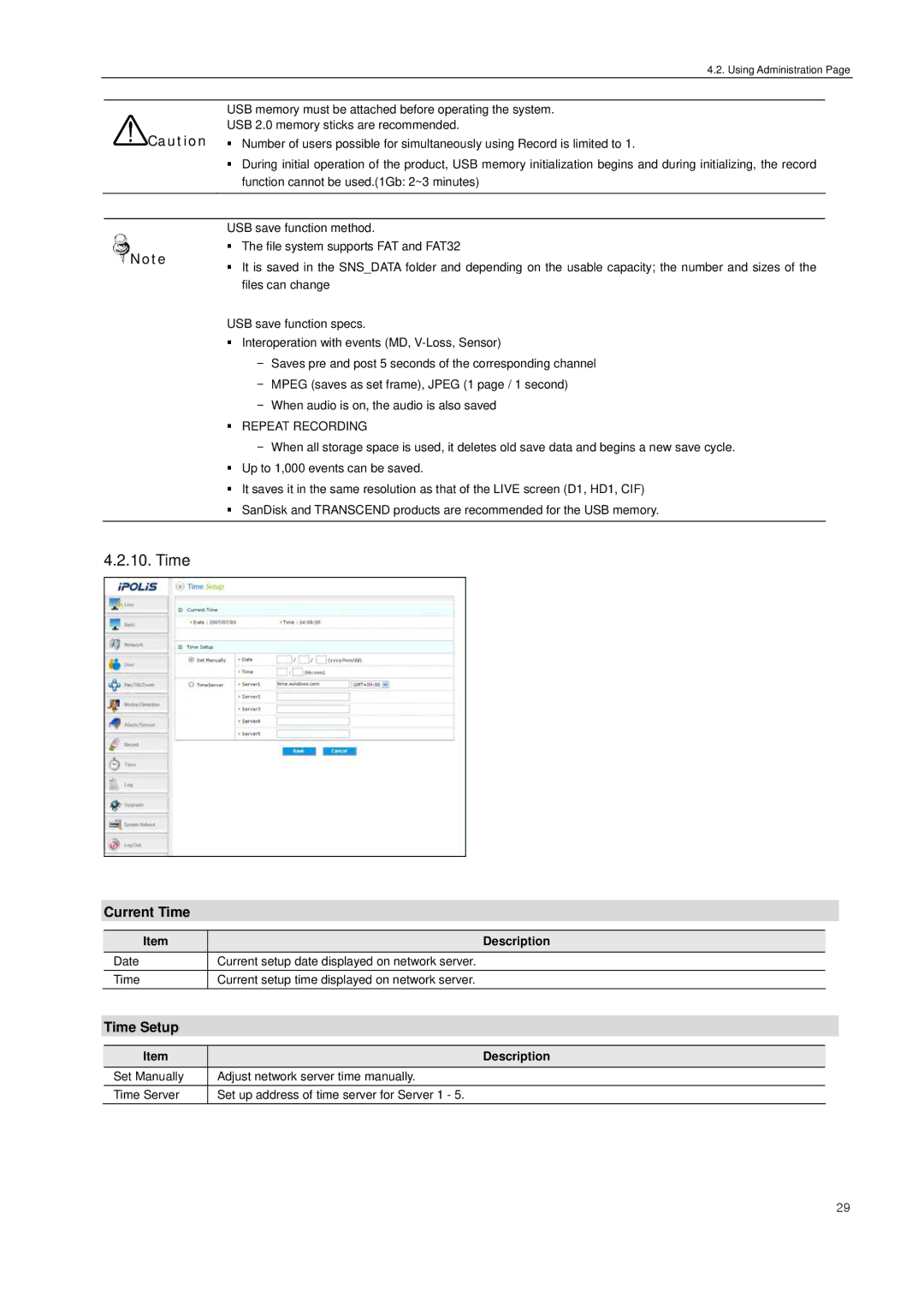 Samsung SNS-100/400 manual Current Time, Time Setup 