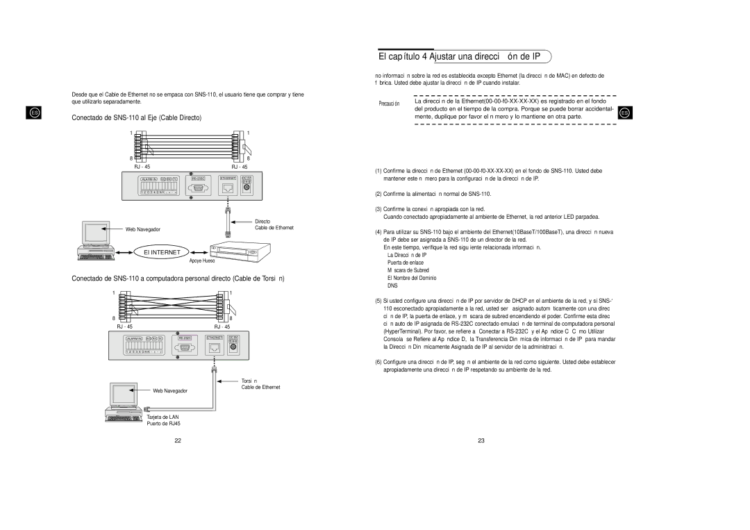 Samsung SNS-110P manual El capítulo 4 Ajustar una direcció n de IP, Crear el cable de Ethernet, Antes de empezar 