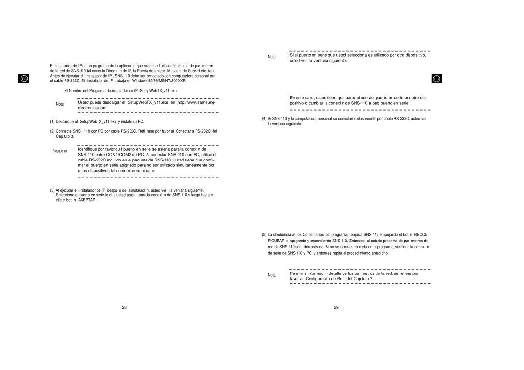 Samsung SNS-110P manual Configurar con el instalador de IP, Otros dispositivos tal como módem ni ratón 