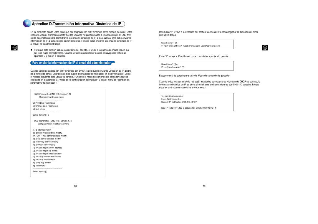 Samsung SNS-110P manual Apé ndice D.Transmisió n informativa Diná mica de IP 