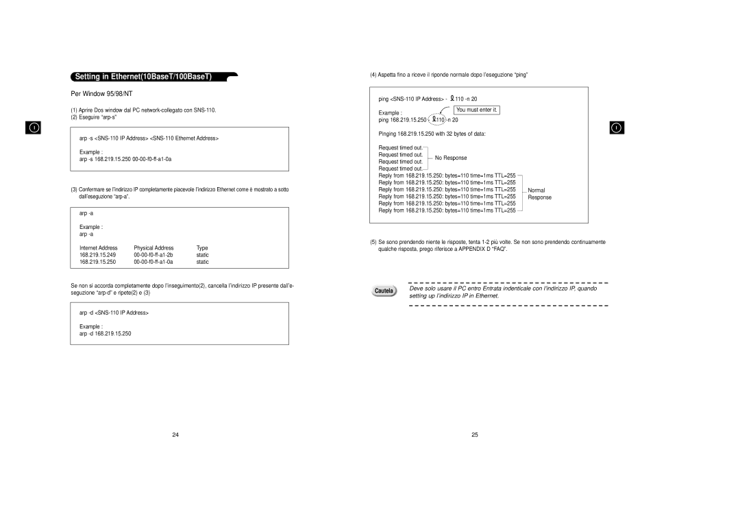 Samsung SNS-110P manual Setting in Ethernet10BaseT/100BaseT, Per Window 95/98/NT 