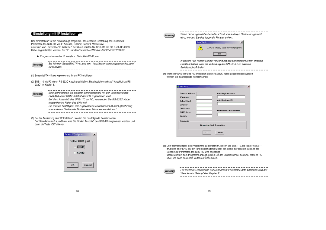 Samsung SNS-110P manual Einstellung mit IP Installeur 