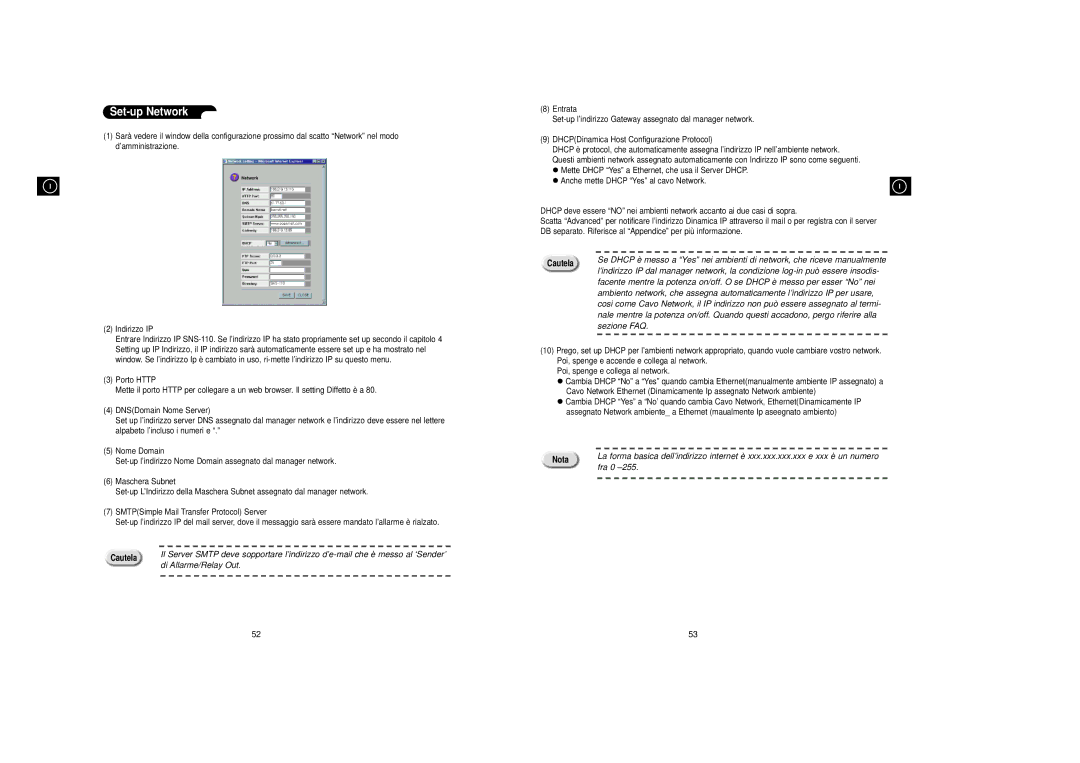 Samsung SNS-110P manual Set-up Network, Di Allarme/Relay Out, Sezione FAQ, Fra 0 