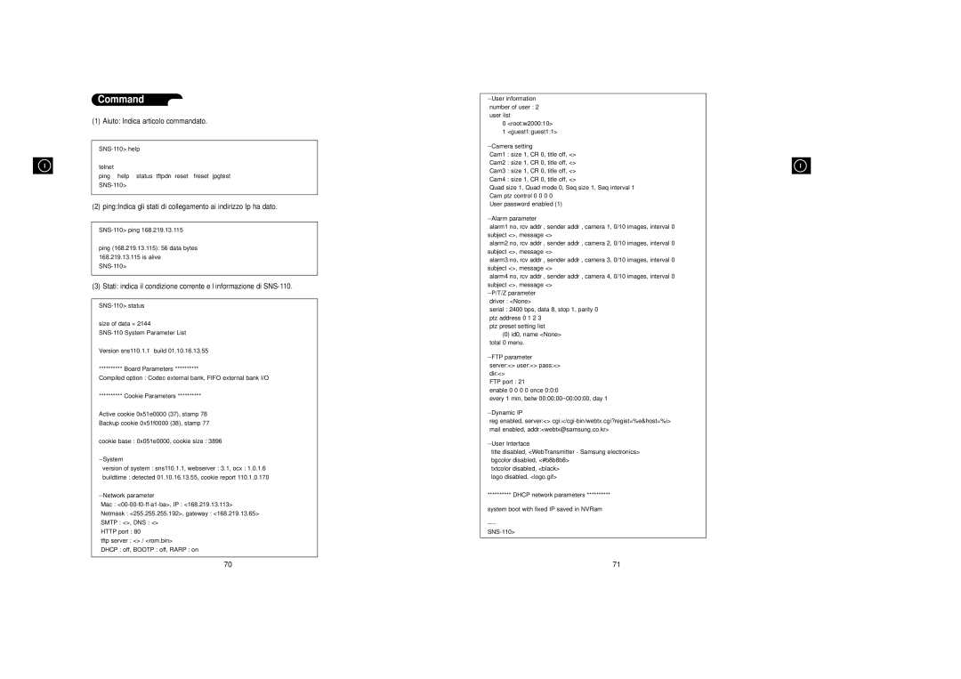 Samsung SNS-110P manual Command 