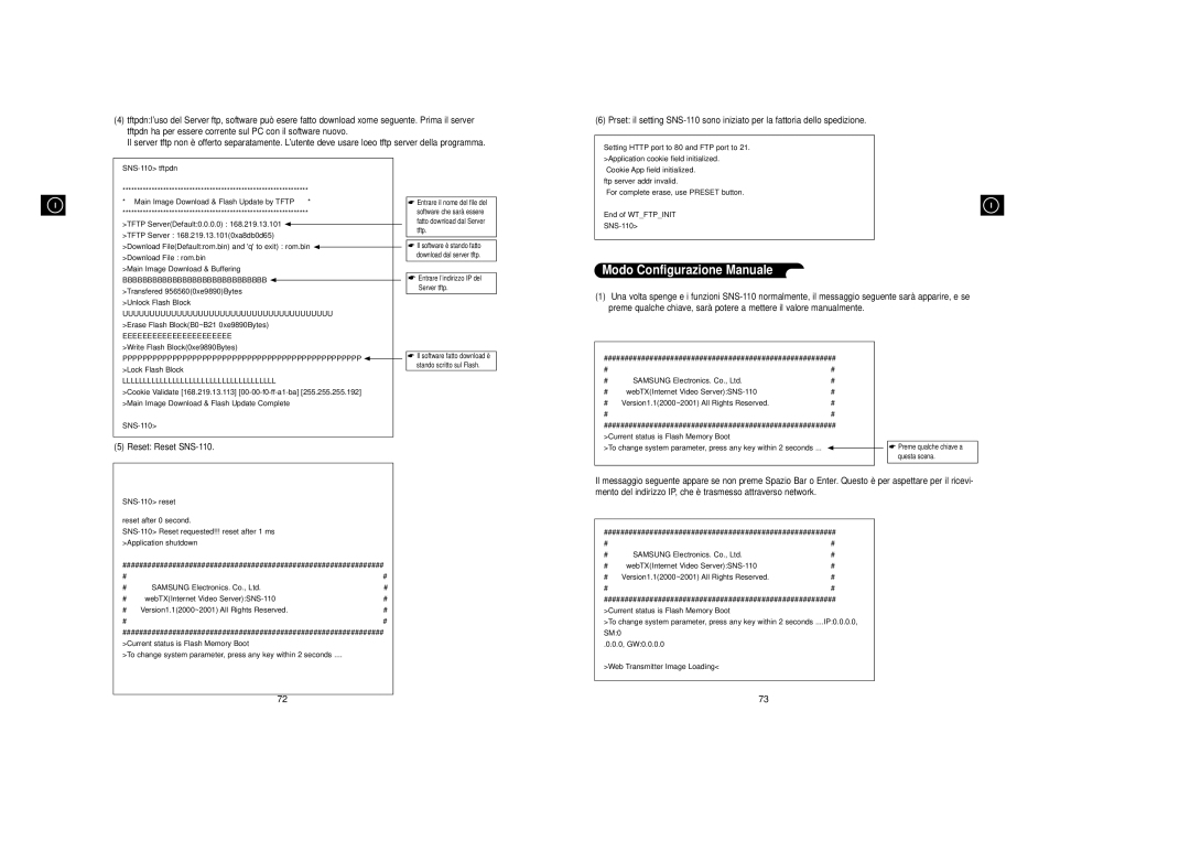 Samsung SNS-110P manual Modo Configurazione Manuale 