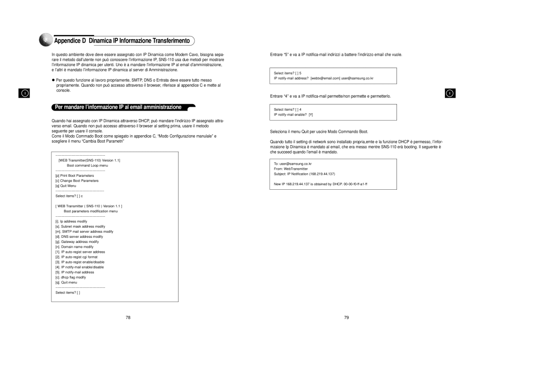 Samsung SNS-110P manual Appendice D Dinamica IP Informazione Transferimento 