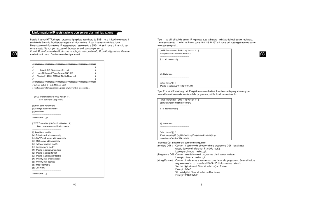 Samsung SNS-110P manual ’informazione IP registrazione con server d’amminiatrazione 