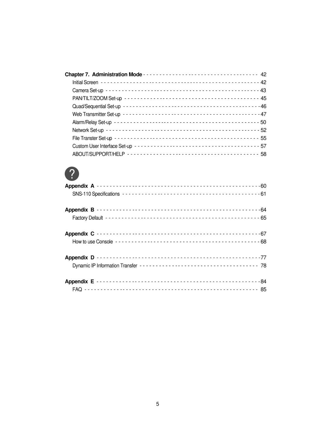 Samsung SNS-110P manual Administration Mode 