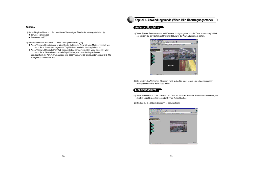 Samsung SNS-110P manual Anfangsbildschirm, Einzelbildschirm, Anderes 