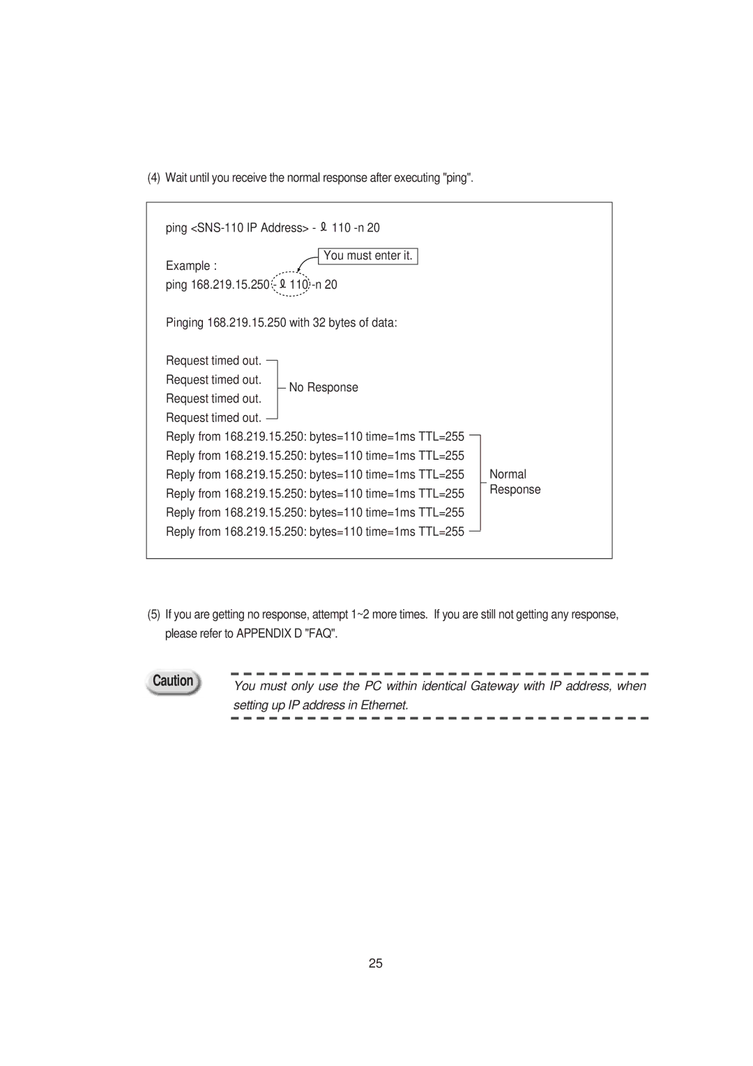 Samsung SNS-110P manual Setting up IP address in Ethernet 