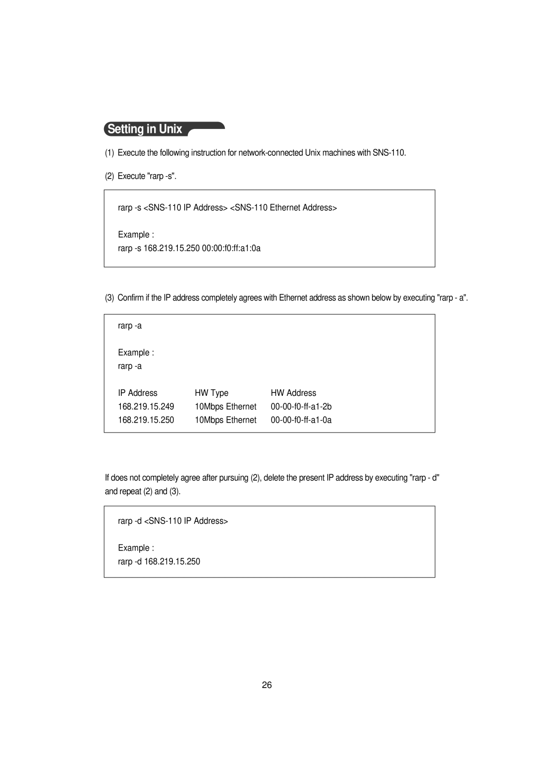 Samsung SNS-110P manual Setting in Unix 