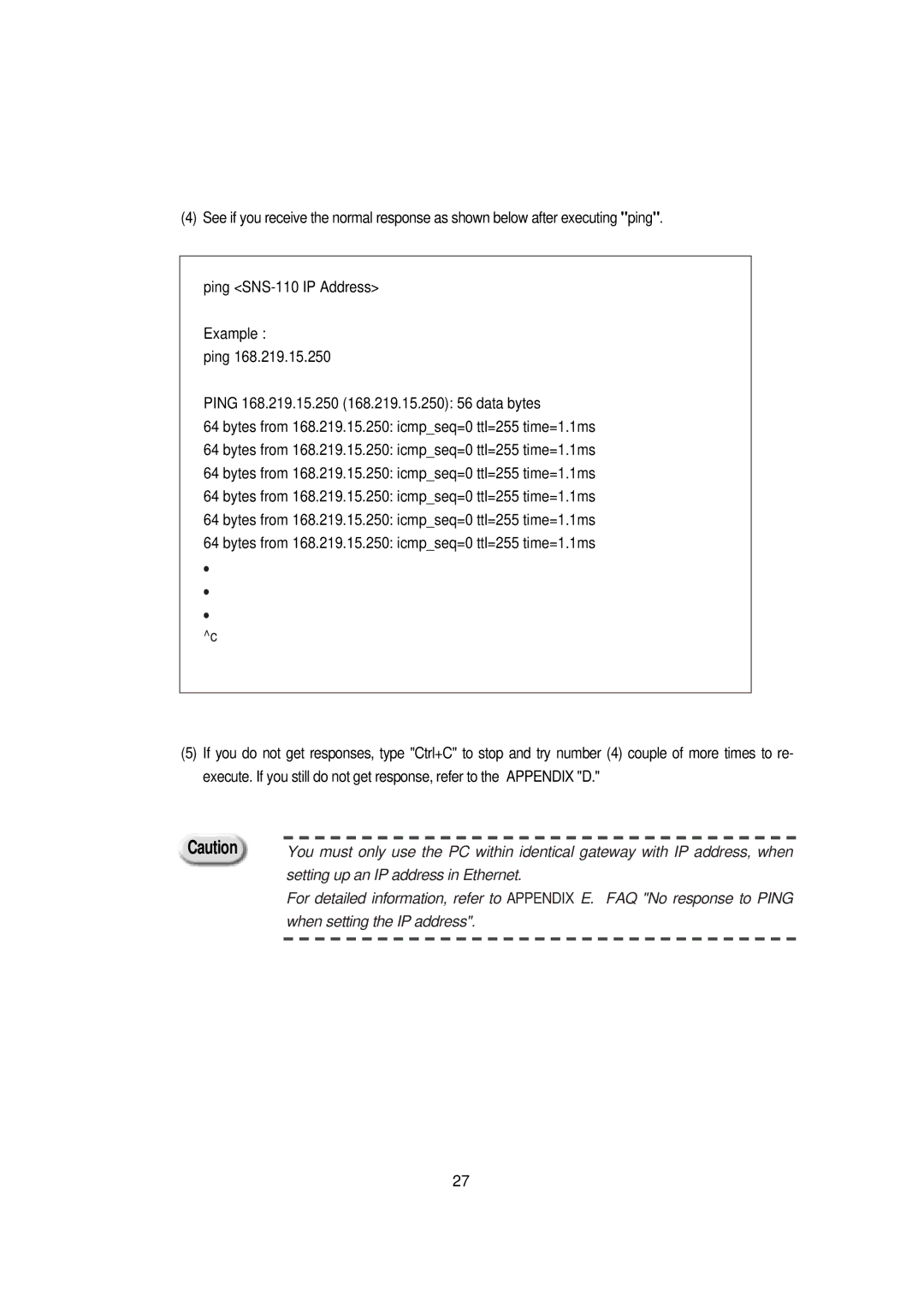 Samsung SNS-110P manual Setting up an IP address in Ethernet 