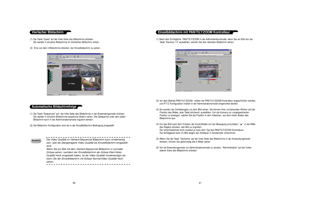 Samsung SNS-110P Vierfacher Bildschirm, Automatische Bildschirmfolge, Einzelbildschirm mit PAN/TILT/ZOOM Kontrolleur, Wird 