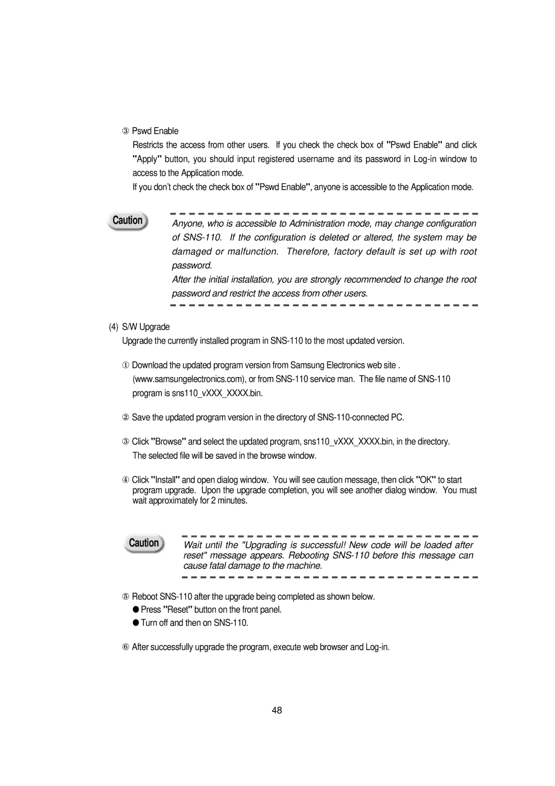 Samsung SNS-110P manual Password 