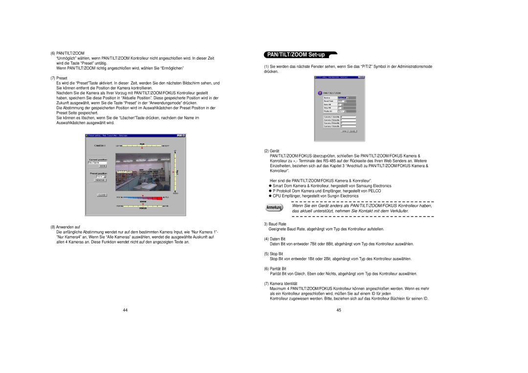 Samsung SNS-110P manual PAN/TILT/ZOOM Set-up, Pan/Tilt/Zoom 