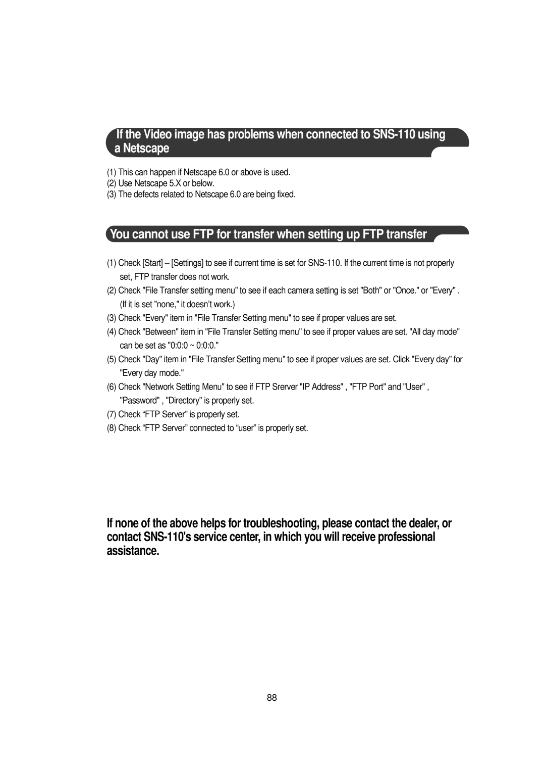 Samsung SNS-110P manual You cannot use FTP for transfer when setting up FTP transfer 