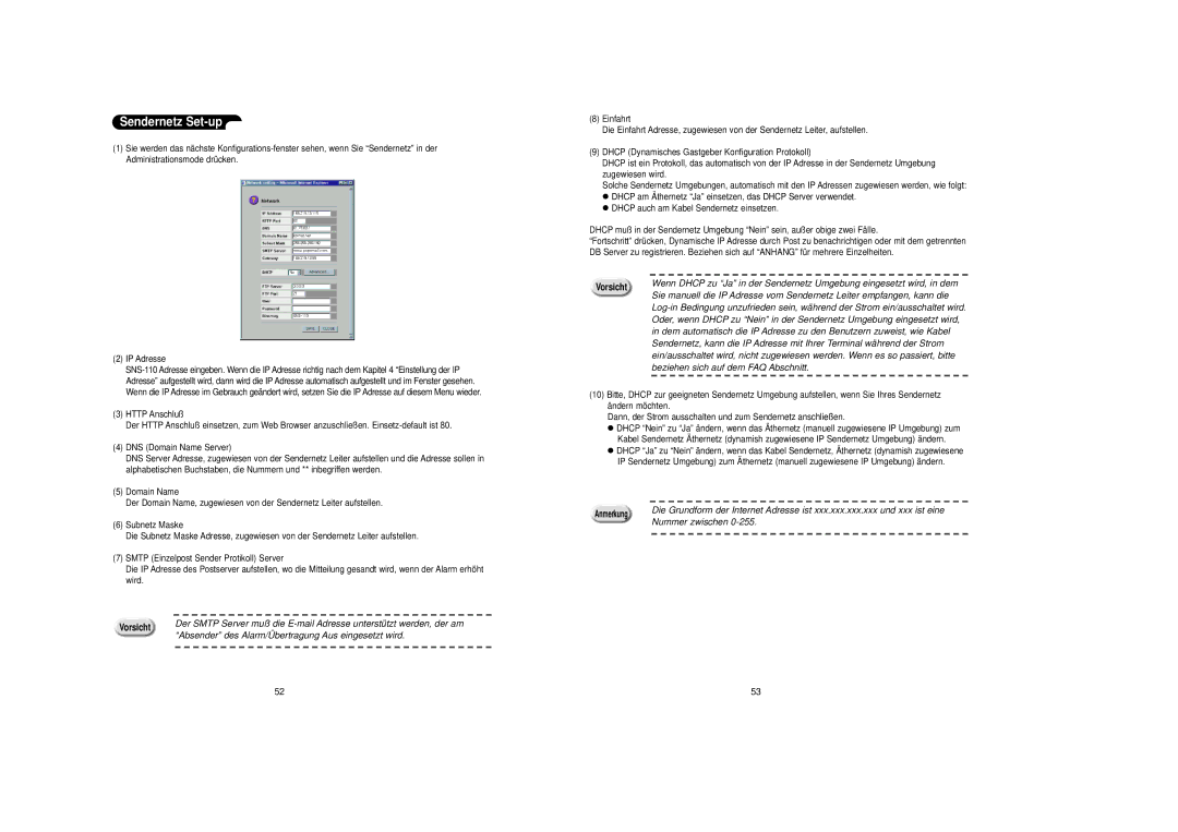 Samsung SNS-110P manual Sendernetz Set-up, Absender des Alarm/Übertragung Aus eingesetzt wird, Nummer zwischen 