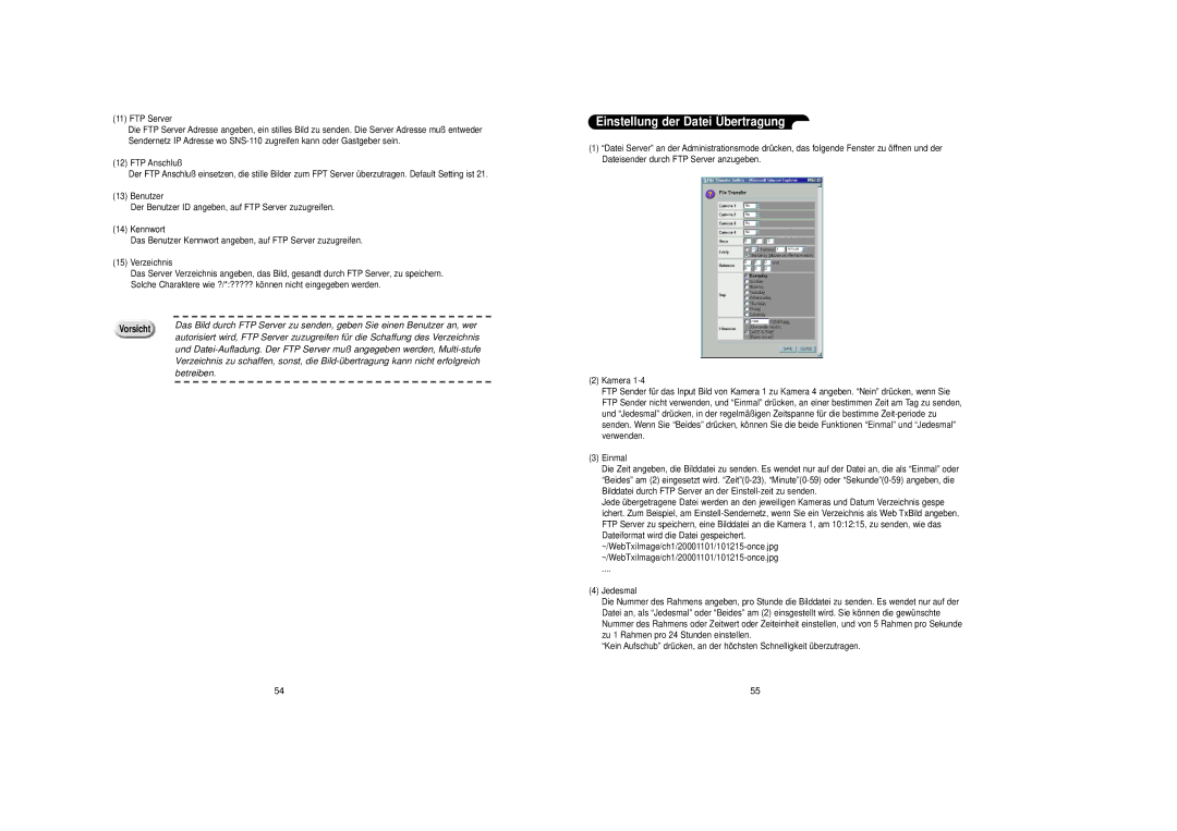 Samsung SNS-110P manual Einstellung der Datei Ü bertragung, Betreiben 