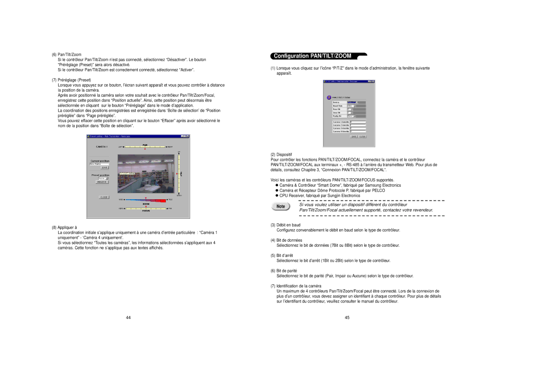 Samsung SNS-110P manual Configuration PAN/TILT/ZOOM 