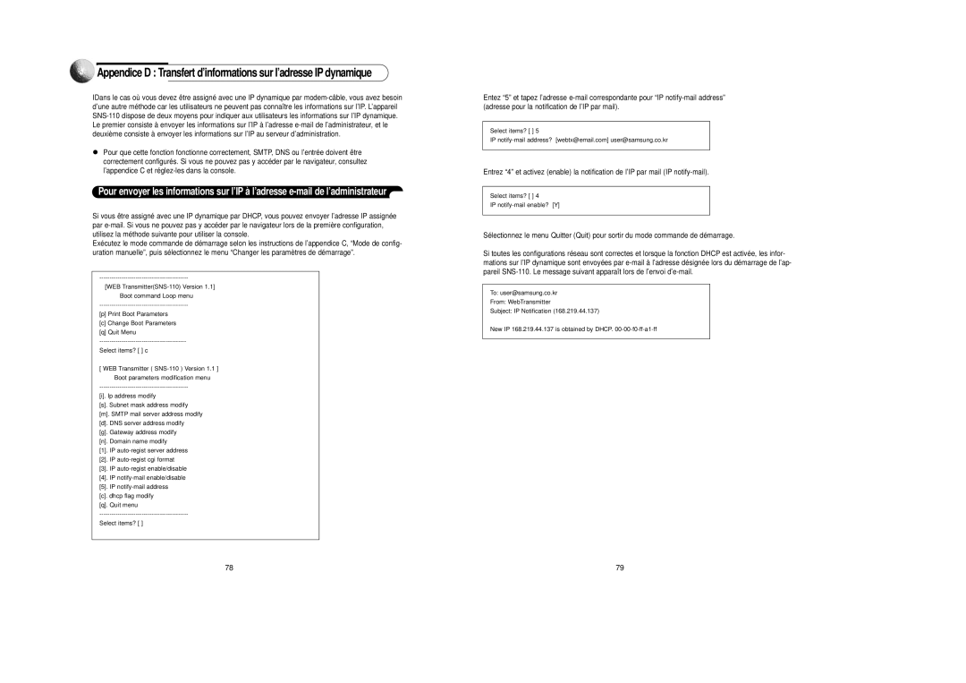 Samsung SNS-110P manual Select items? IP notify-mail enable? Y 