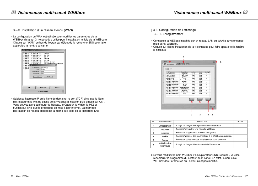 Samsung SNS-200P manual Installation d’un réseau étendu WAN, Configuration de l’affichage Enregistrement 