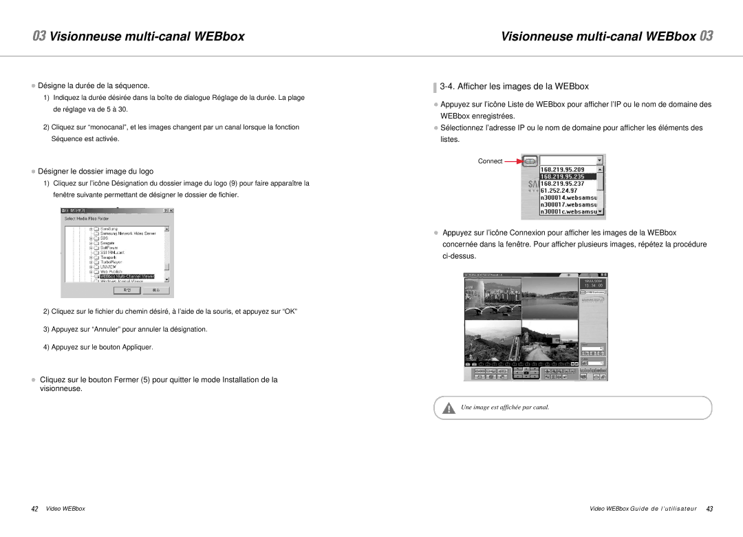 Samsung SNS-200P Afficher les images de la WEBbox, Désigne la durée de la séquence, Désigner le dossier image du logo 