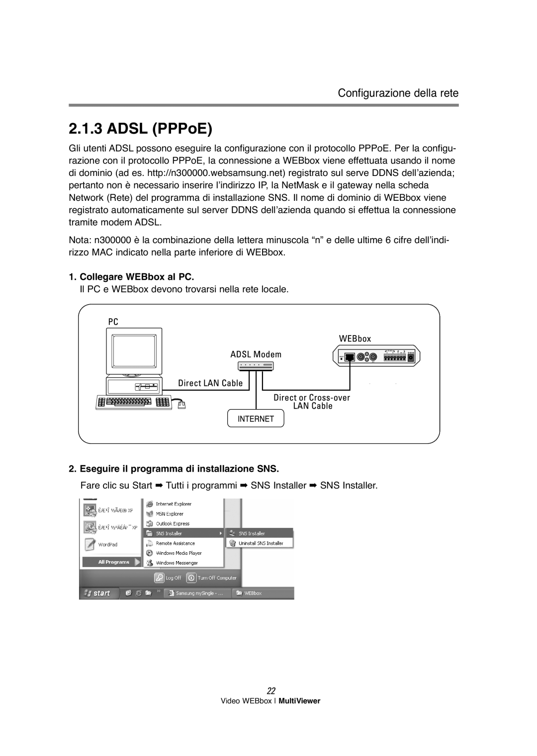 Samsung SNS-200P manual Adsl PPPoE 