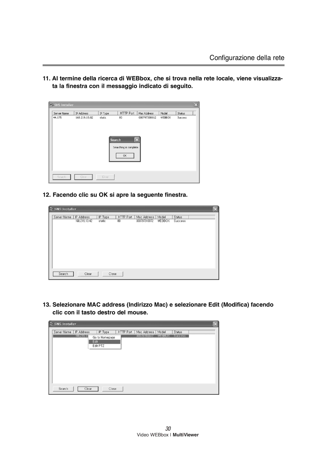 Samsung SNS-200P manual Configurazione della rete 