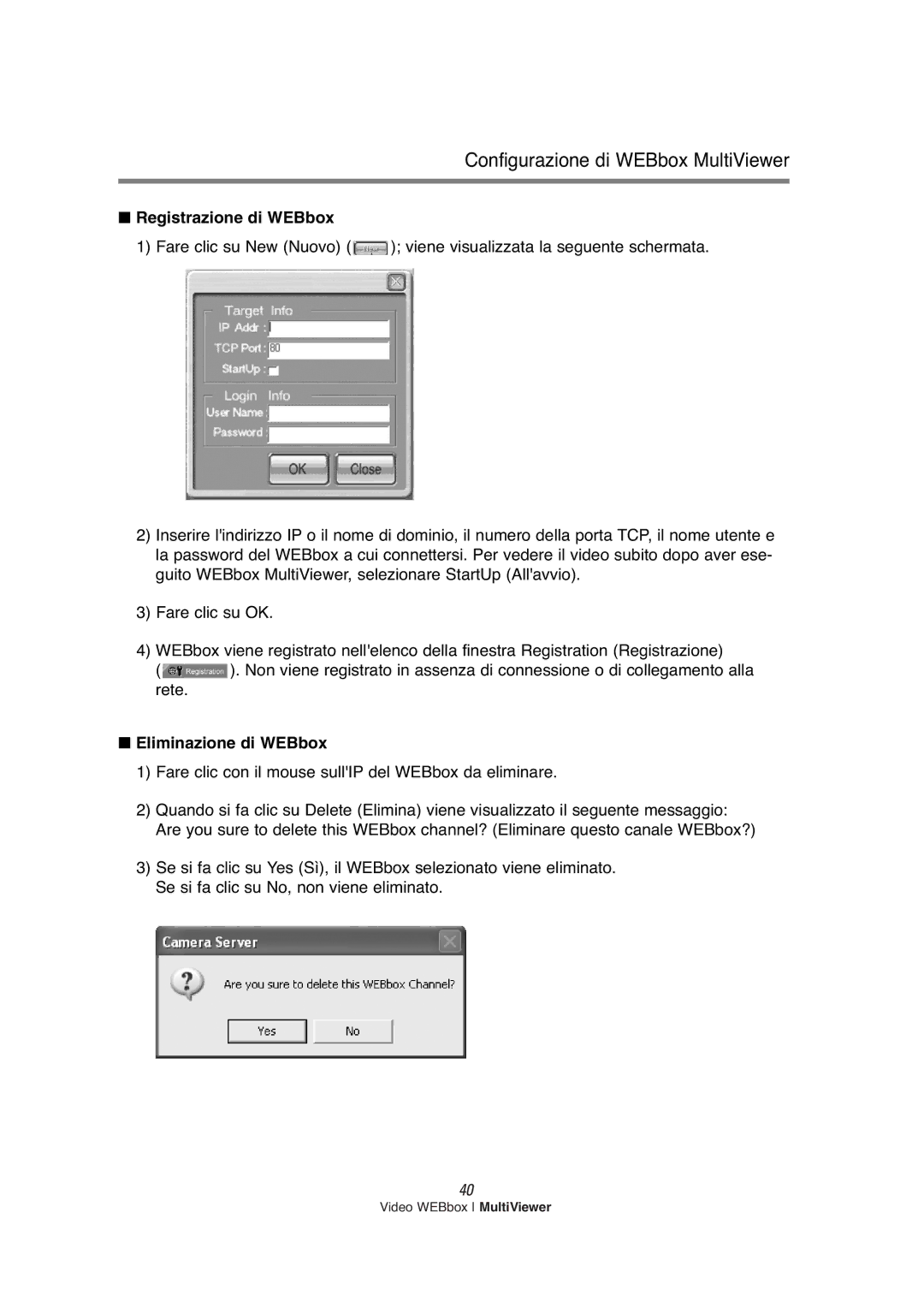 Samsung SNS-200P manual Configurazione di WEBbox MultiViewer 