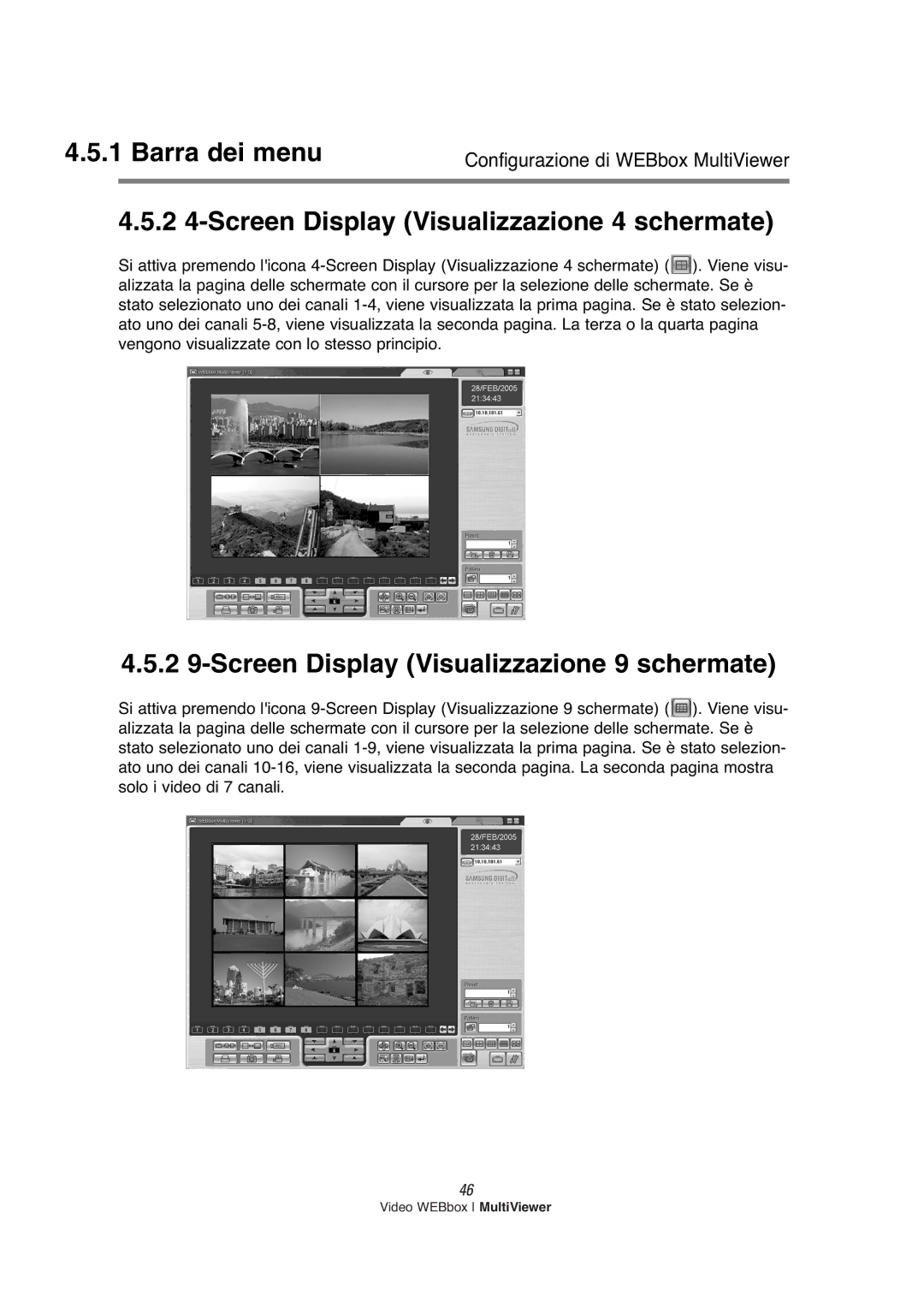 Samsung SNS-200P manual Barra dei menu, 2 4-Screen Display Visualizzazione 4 schermate 