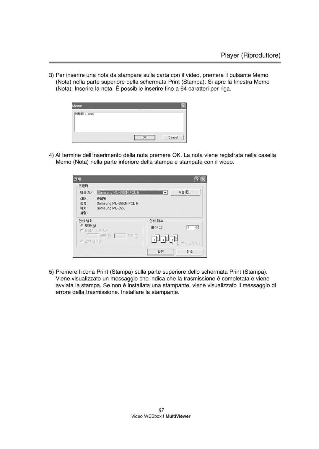 Samsung SNS-200P manual Player Riproduttore 