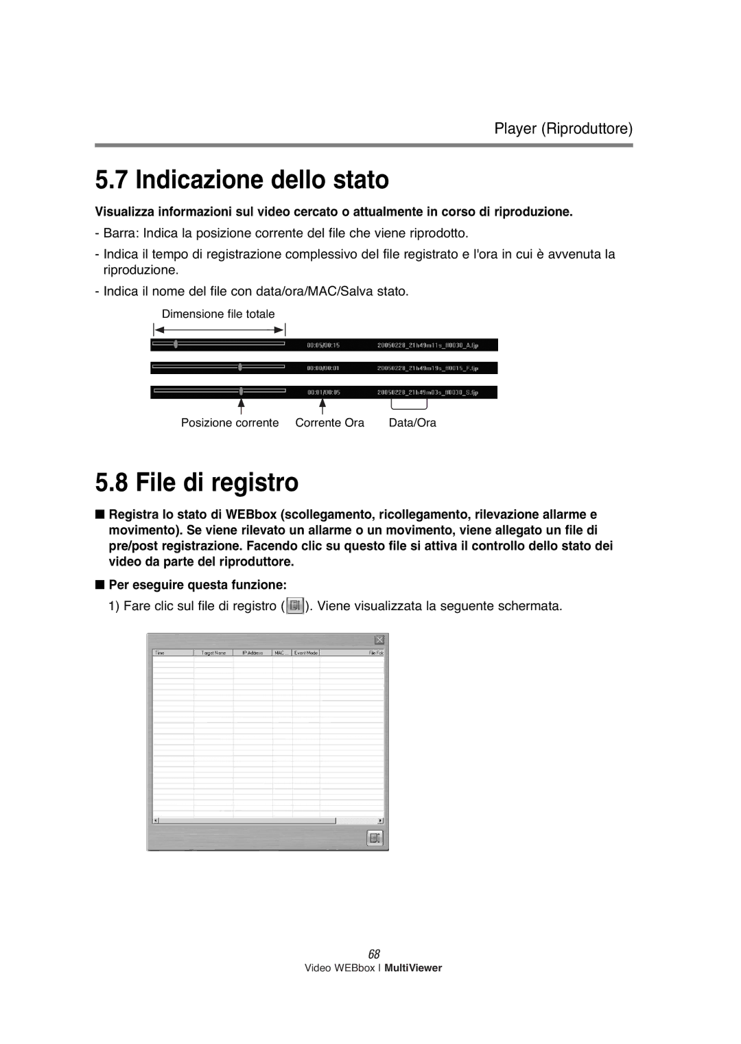 Samsung SNS-200P manual Indicazione dello stato, File di registro 