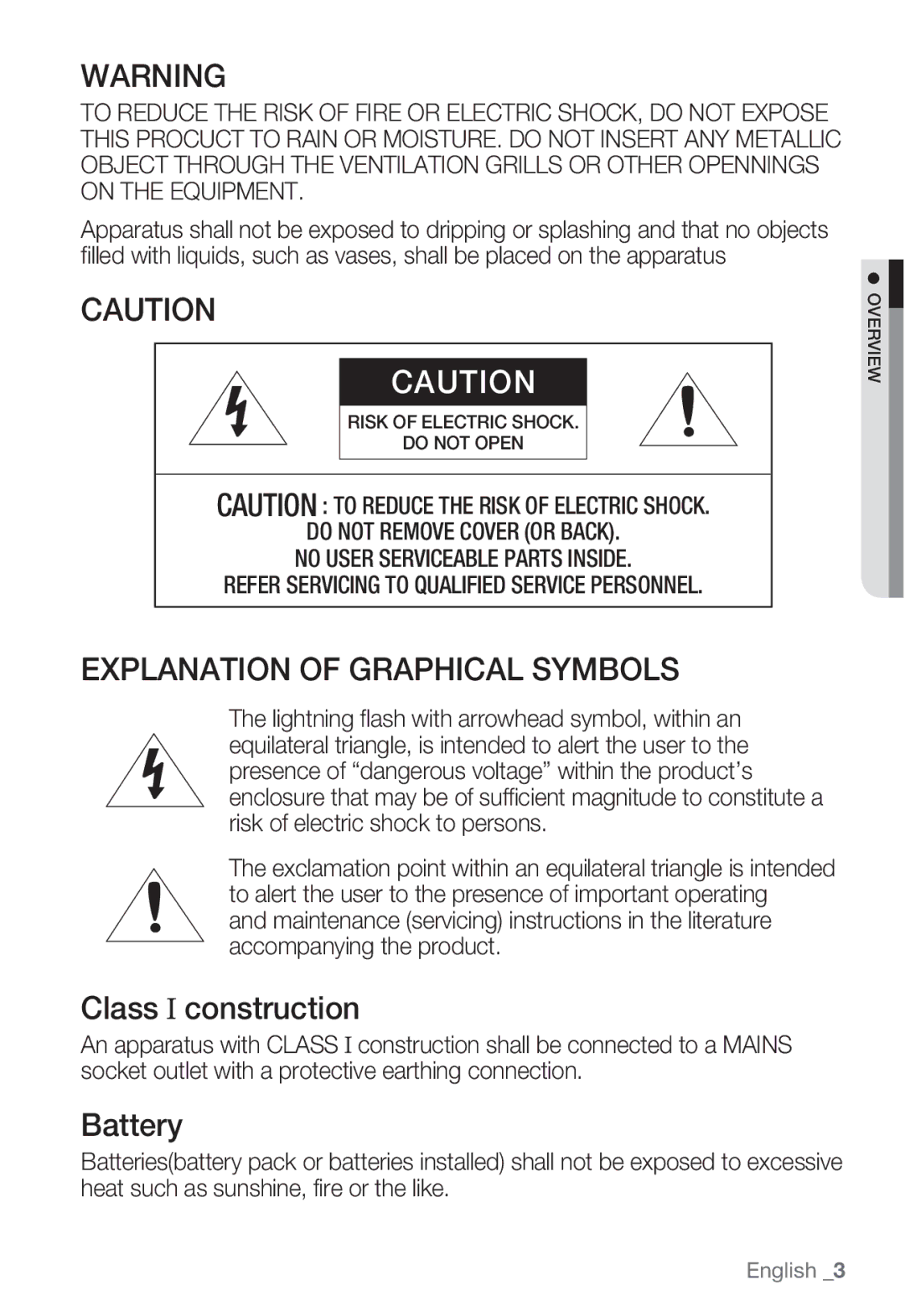 Samsung SND-5080F, SNV-5080, SNB-5000, SNB5000 Explanation of Graphical Symbols, Risk of Electric Shock Do not Open 