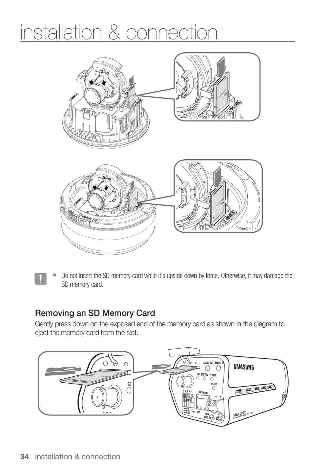 Samsung SNB5000, SNV-5080, SNB-5000, SND-5080F user manual Removing an SD Memory Card 