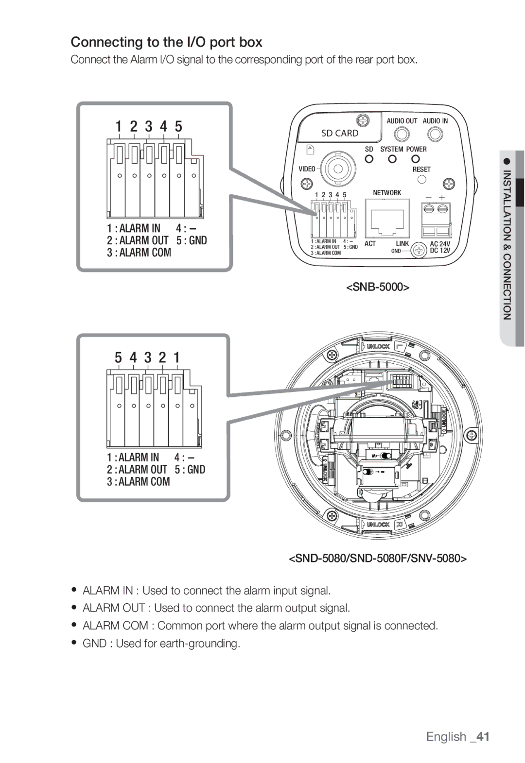 Samsung SNV-5080, SNB-5000, SND-5080F, SNB5000 user manual 3 4, Connecting to the I/O port box 