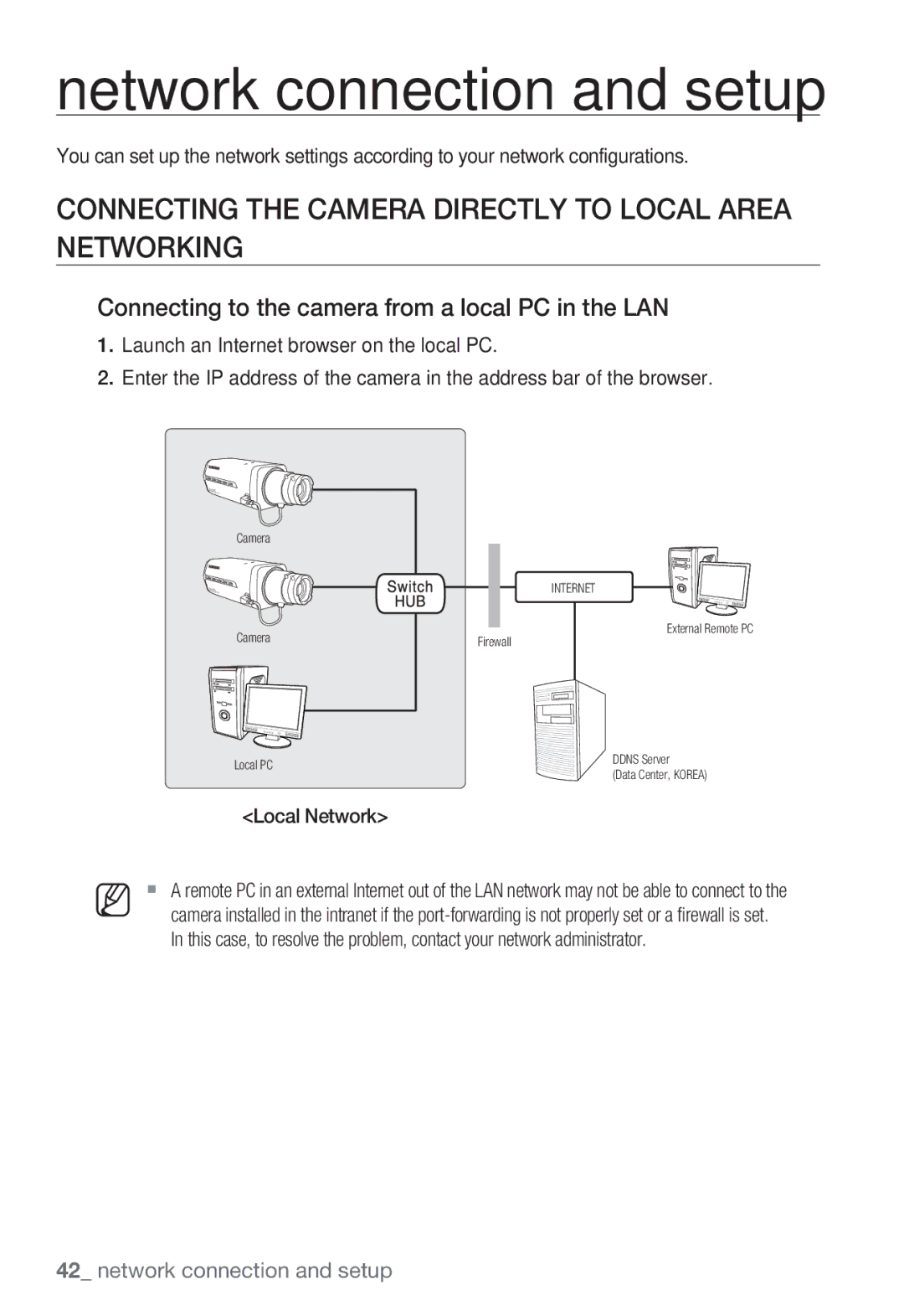 Samsung SNB-5000, SNV-5080, SND-5080F, SNB5000 Connecting the Camera Directly to Local Area Networking, Local Network 