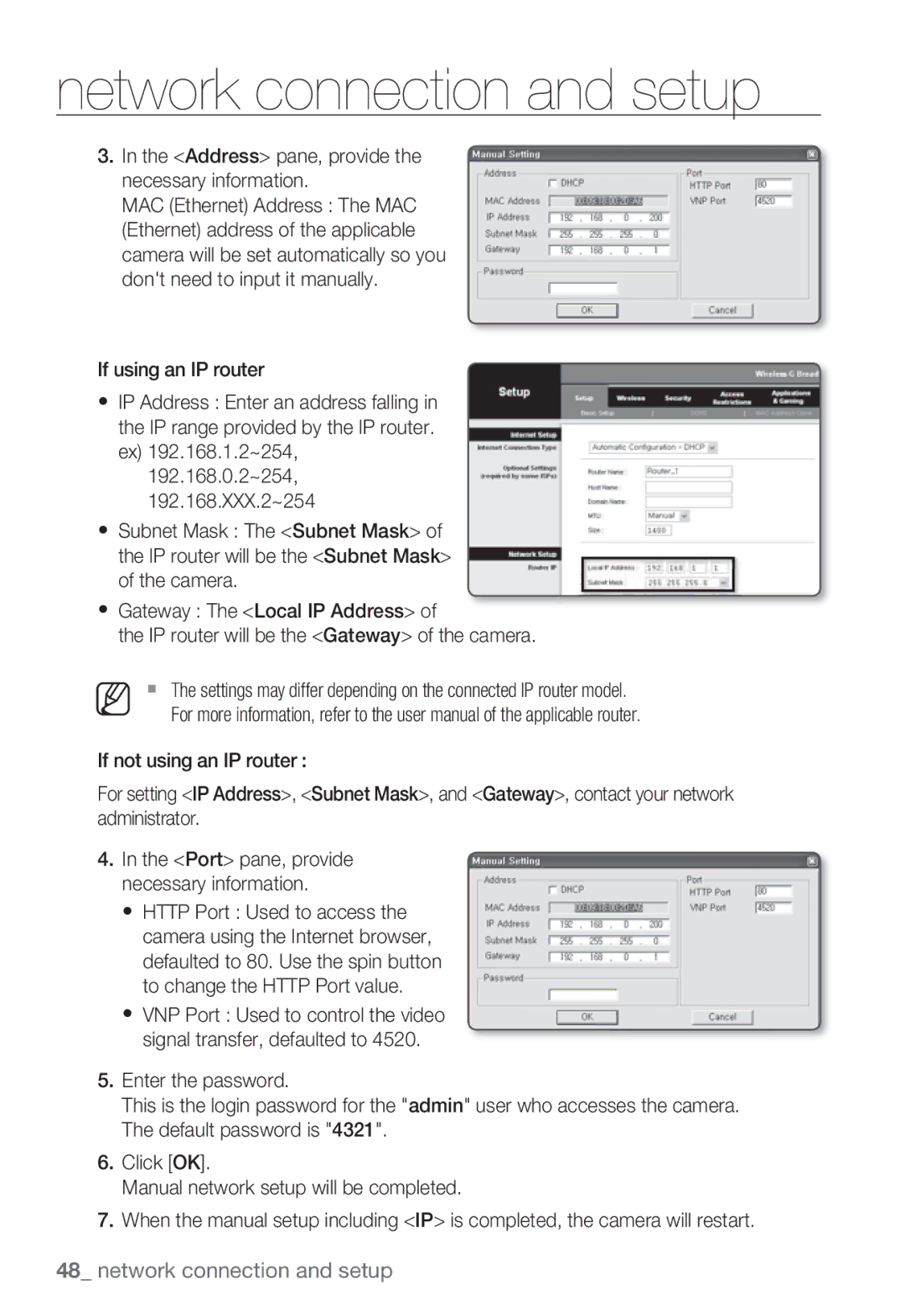 Samsung SND-5080F, SNV-5080, SNB-5000, SNB5000 user manual Network connection and setup 