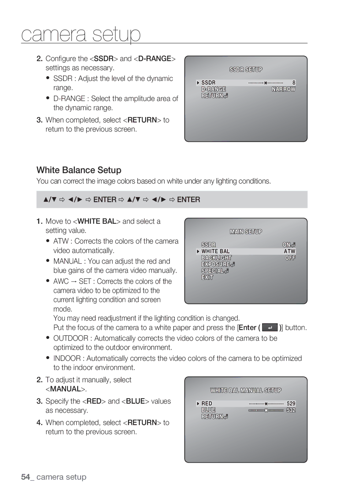 Samsung SNB5000, SNV-5080, SNB-5000, SND-5080F user manual White Balance Setup 